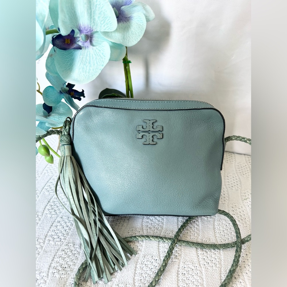 Tory Burch light blue Leather Crossbody with Tassel